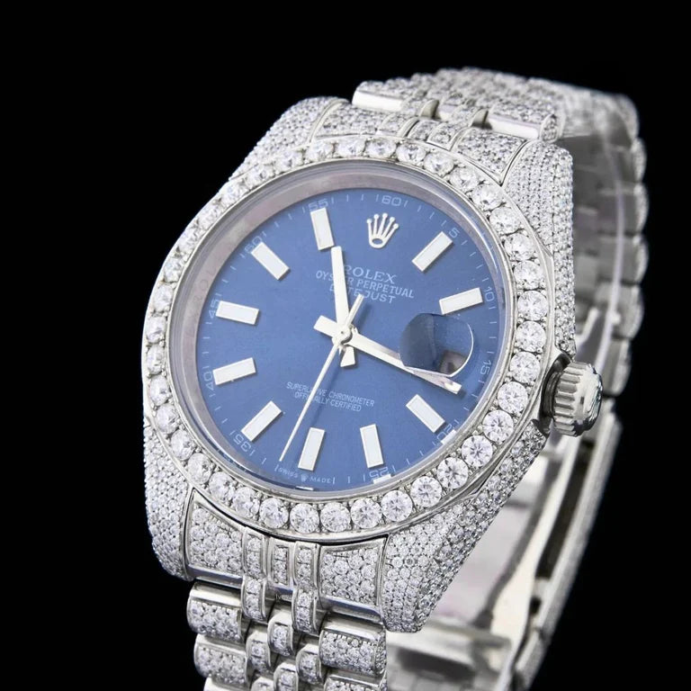 Midnight Frost Iced-Out Elegance with Deep Blue Dial By CrownIce