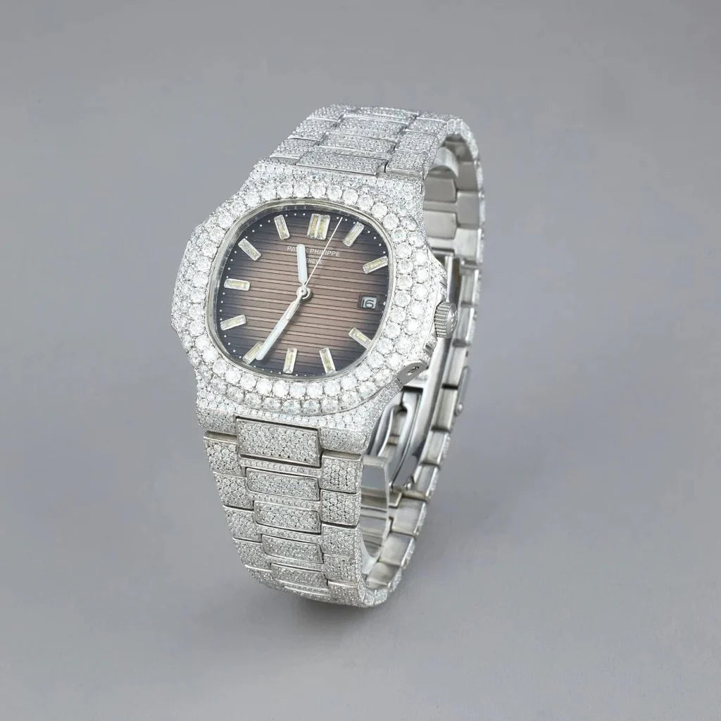Mocha Frost Diamond-Encrusted Brilliance with a Chocolate Dial By CrownIce