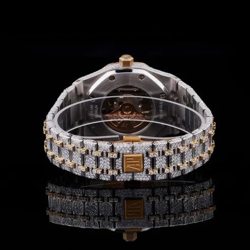 Royal Frost Fully Iced Gold Accent Timepiece with Arabic NumeralsBy CrownIce