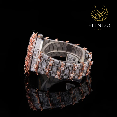 Fully Iced-Out Diamond Skeleton Luxury Watch with Rose Gold Accents – Bold Statement Timepiece for Men