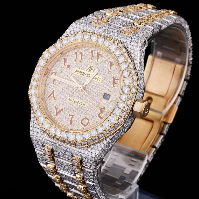 Royal Frost Fully Iced Gold Accent Timepiece with Arabic NumeralsBy CrownIce