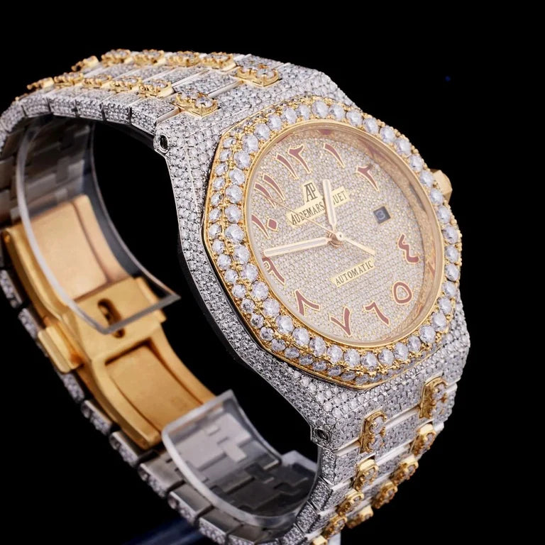 Royal Frost Fully Iced Gold Accent Timepiece with Arabic NumeralsBy CrownIce