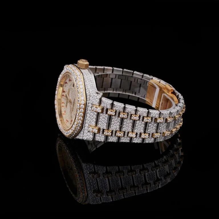Royal Frost Fully Iced Gold Accent Timepiece with Arabic NumeralsBy CrownIce