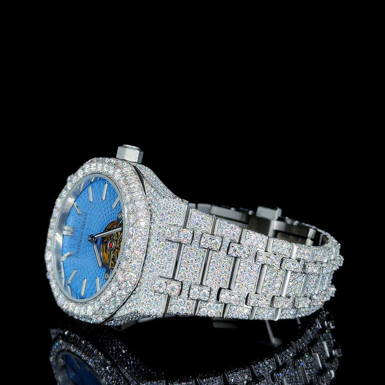 Brilliant Full Pave Watch Featuring a Stunning Sky Blue Face By CrownIce