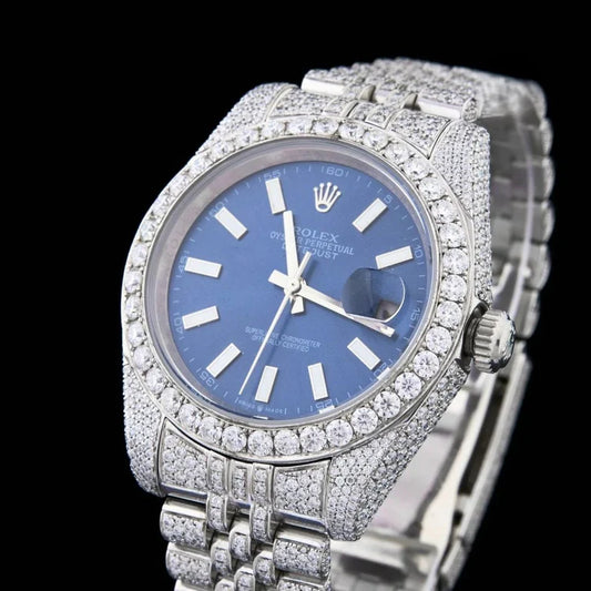 Midnight Frost Iced-Out Elegance with Deep Blue Dial By CrownIce