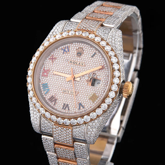 Timeless Sparkle Full Diamond Timepiece with Rose Gold Accents By CrownIce