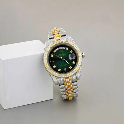 Emerald Empire Two-Tone Diamond Timepiece with Green Majesty By CrownIce