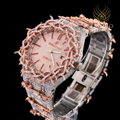 Fully Iced-Out Diamond Skeleton Luxury Watch with Rose Gold Accents – Bold Statement Timepiece for Men
