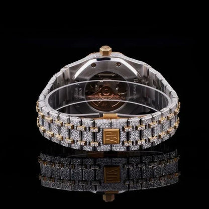 Royal Frost Fully Iced Gold Accent Timepiece with Arabic NumeralsBy CrownIce