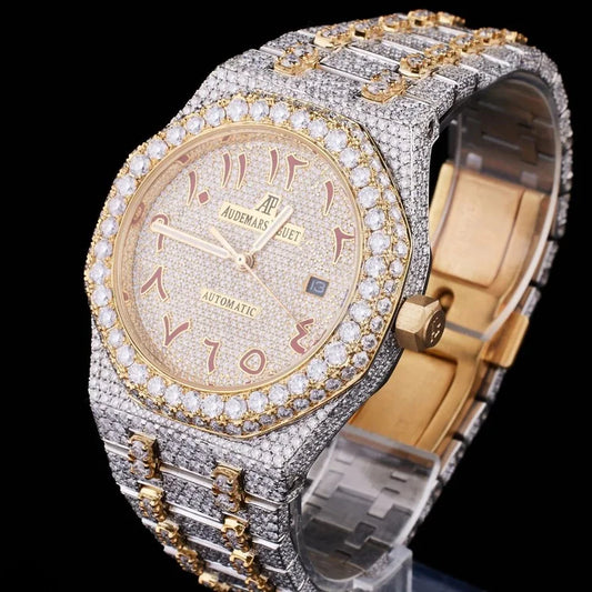 Royal Frost Fully Iced Gold Accent Timepiece with Arabic NumeralsBy CrownIce