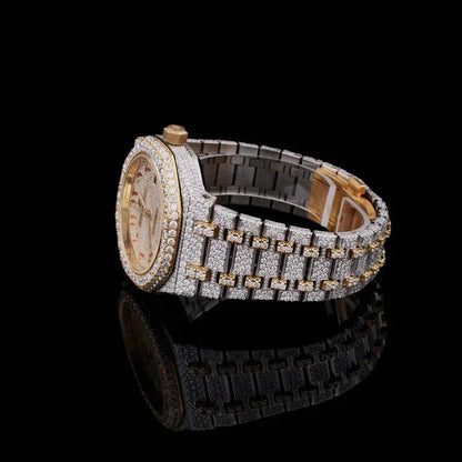 Royal Frost Fully Iced Gold Accent Timepiece with Arabic NumeralsBy CrownIce