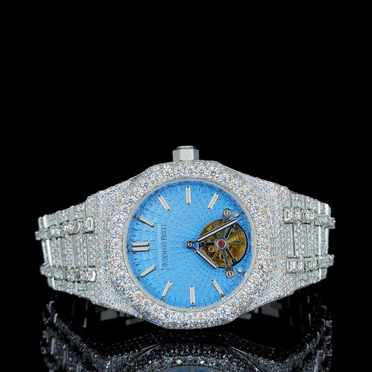 Brilliant Full Pave Watch Featuring a Stunning Sky Blue Face By CrownIce