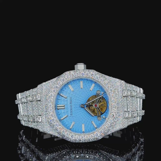 Brilliant Full Pave Watch Featuring a Stunning Sky Blue Face By CrownIce